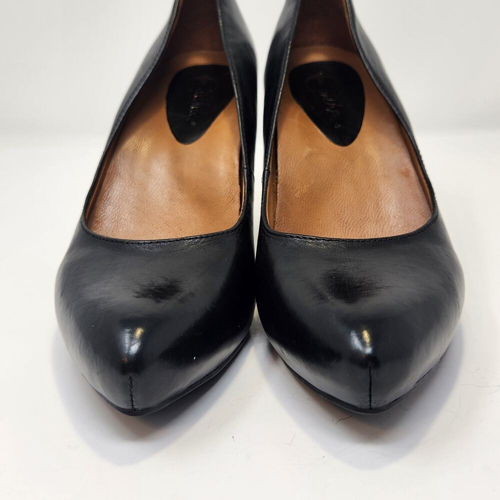 Earthies Women Talera Black Leather Pumps Heels Size 6 B Pointed Toe Retro Pinup - Picture 3 of 8